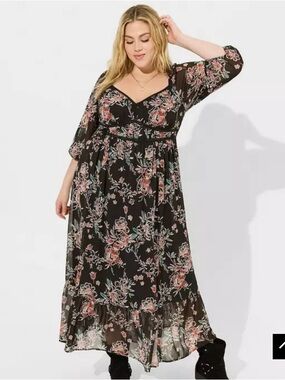 Torrid Maxi Chiffon Shirred Bodice A-Line Dress